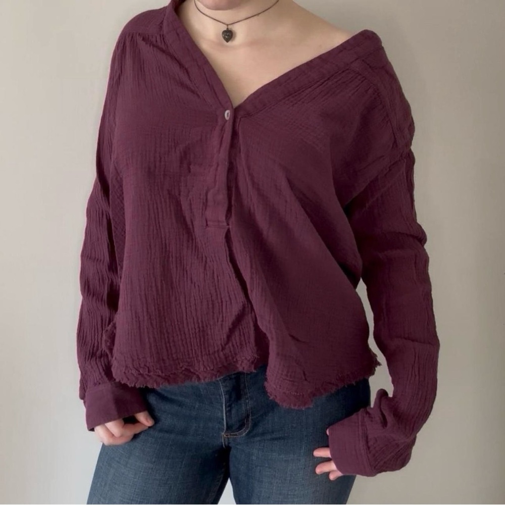 Free People Burgundy Button-Up Top